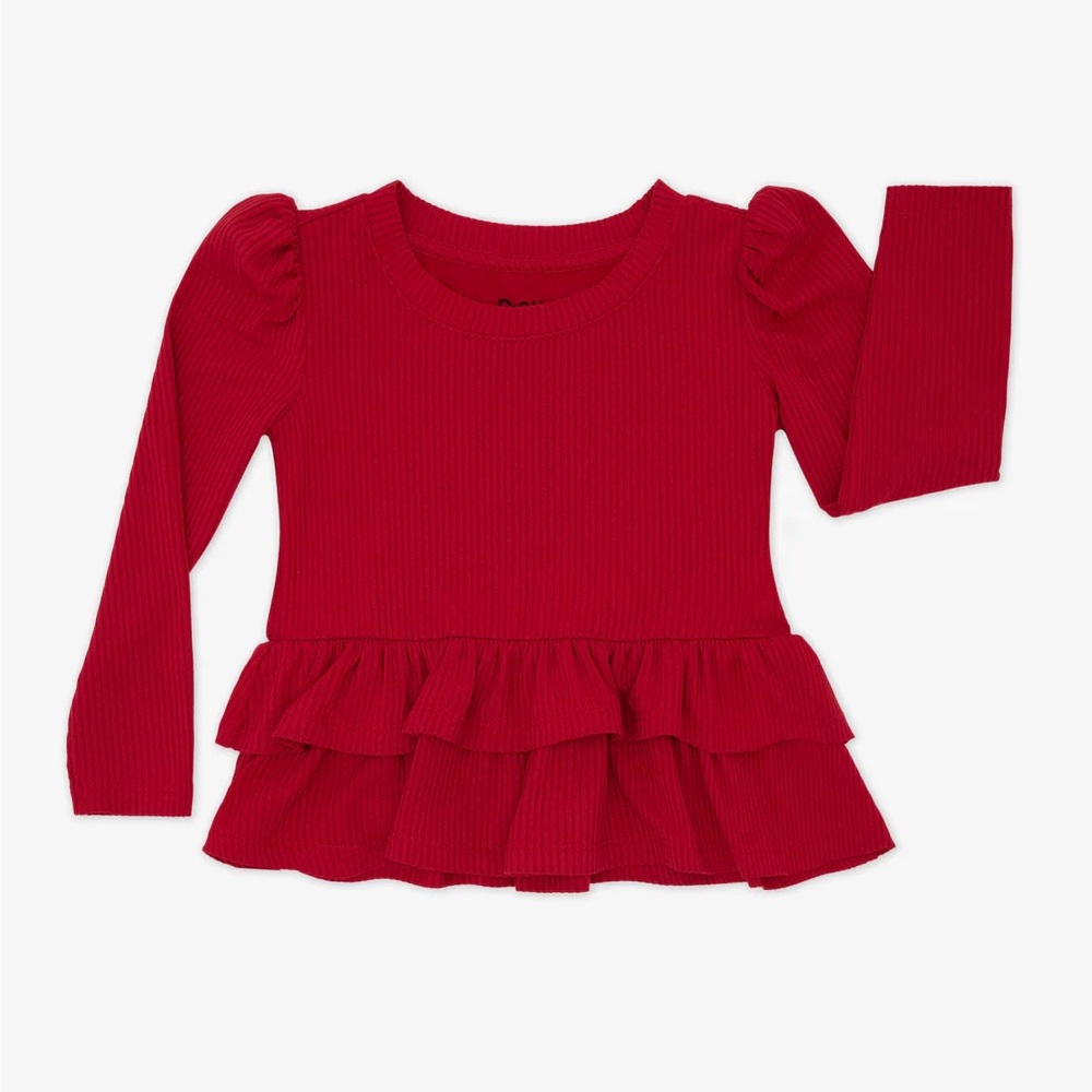 Little Sleepies Holiday Red Ribbed Tiered Peplum Top – NWT, Size 8